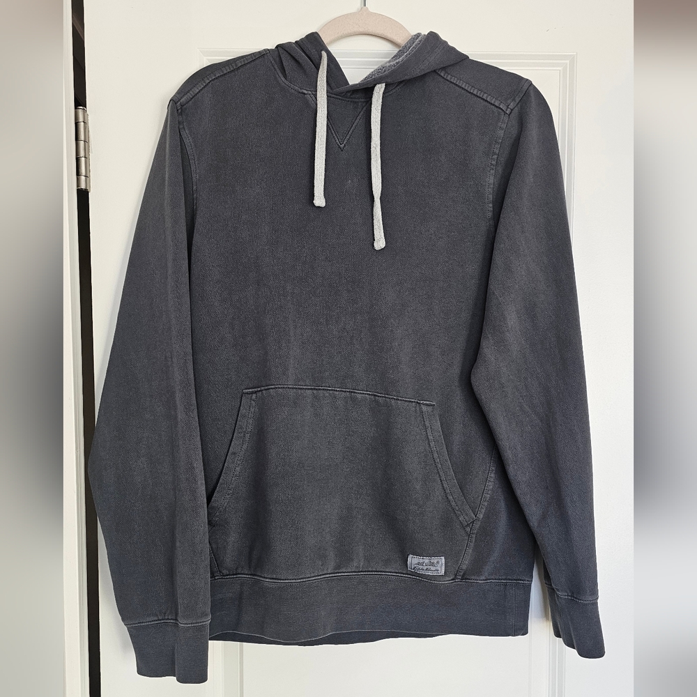 Eddie Bauer Pullover Hoodie Small Gray Made in Germany Washed Fleece Casual